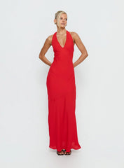 Luannie Halter Scarf Tie Maxi Dress Red
