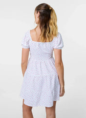 Ditsy Puff Sleeve Tiered Mini Dress