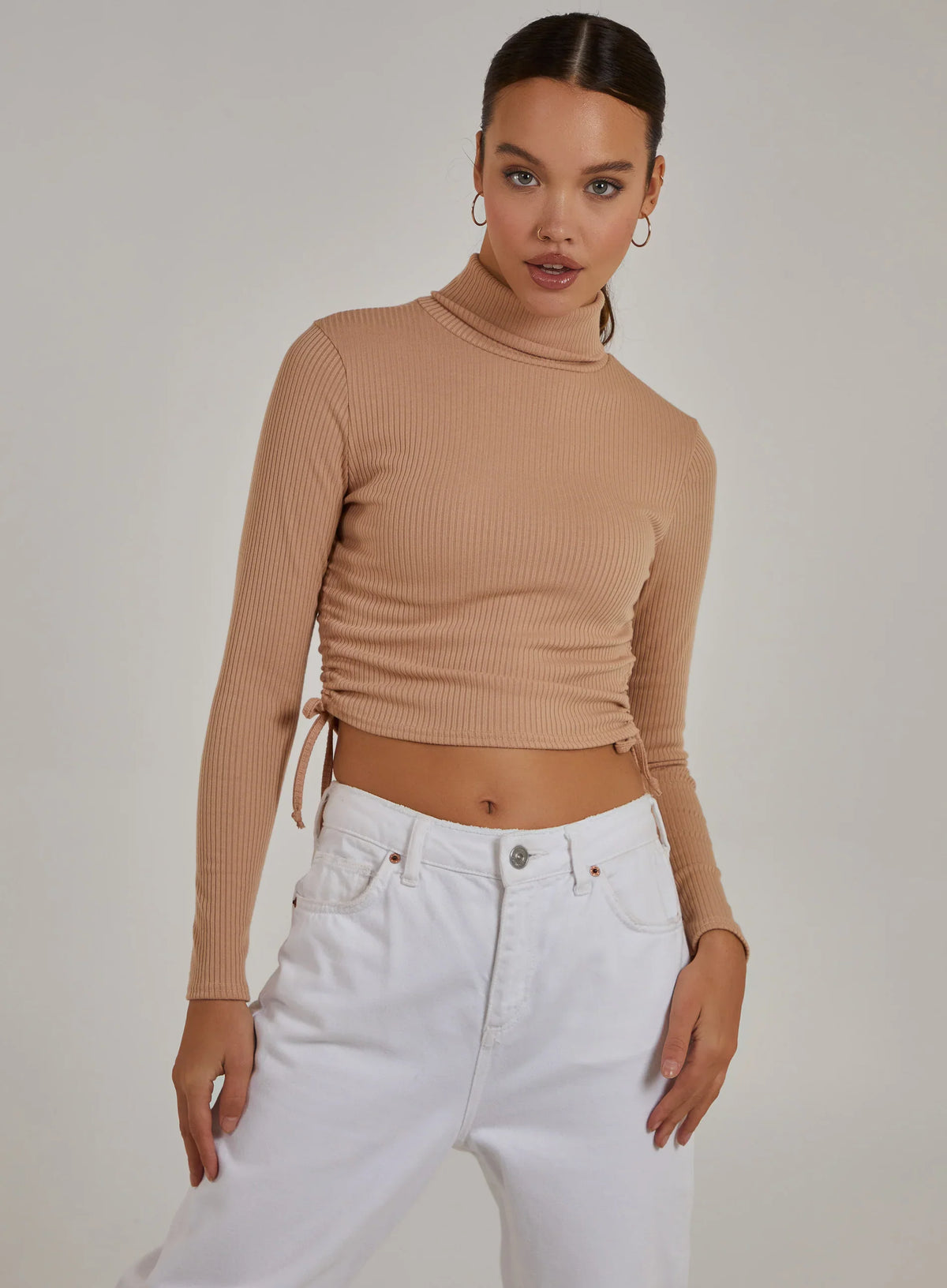 Ruched High Neck Side Top