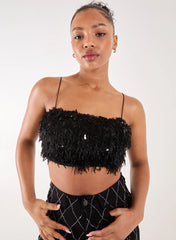 Feather Sequin Cami Top