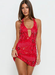 Telenova Halter Mini Dress Red