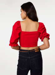 Puff Sleeve Criss Cross Detail Top