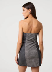 PU Studded Patchwork Mini Dress