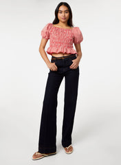Gingham Check Ruched Top