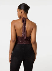 Polka Dot Ruched Side Halter Top