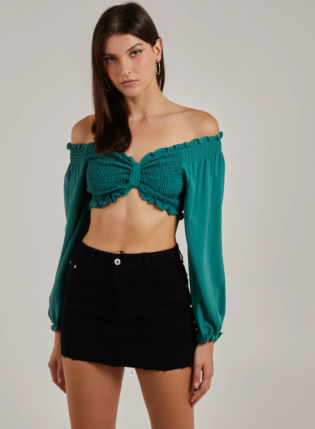 Twist Front Balloon Sleeve Crop Top