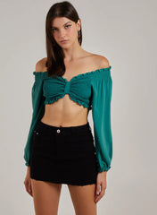 Twist Front Balloon Sleeve Crop Top
