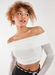 Bardot Mesh Long Sleeve Top