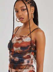 Abstract Print Mesh Mini Dress