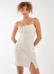 Linen Ruched Strappy Mini Dress