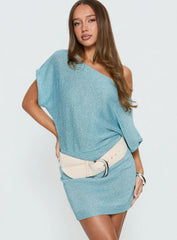 Kysa Off Shoulder Knit Mini Dress Ocean Blue