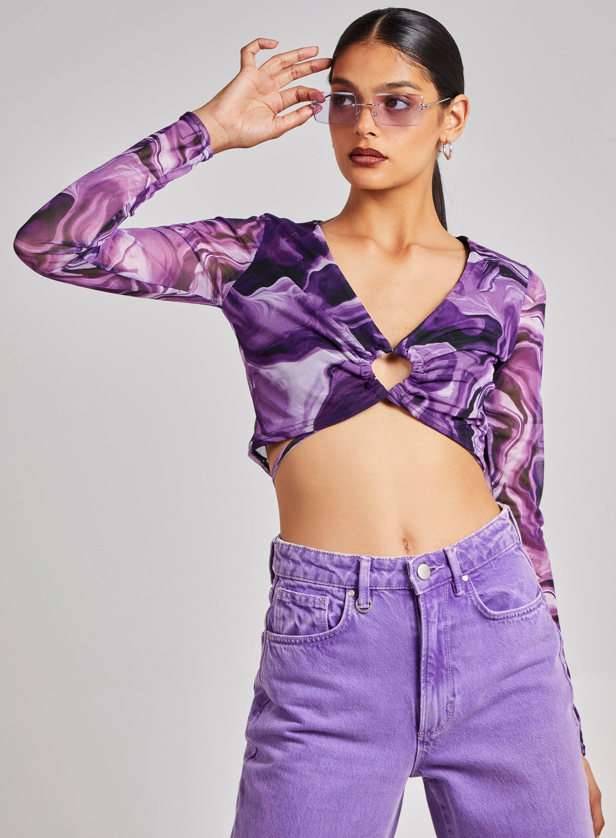 Long Sleeve Marble Print Top