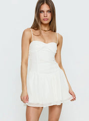 So At Peace Sweetheart Drop Waist Mini Dress White