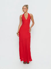 Luannie Halter Scarf Tie Maxi Dress Red