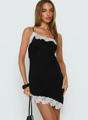Esadora Lace Asymmetrical Mini Dress Black / Cream