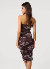 Ruched Floral Print Midi Dress