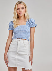 Cropped Ruched Check Top