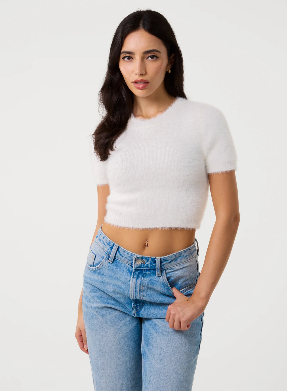 Short Sleeve Fluffy Knit Jumper