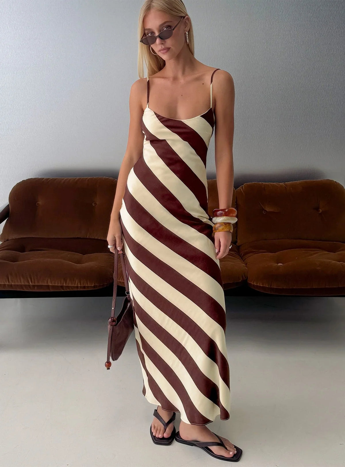 Rhodie Scoop Maxi Dress Brown / Cream Stripe
