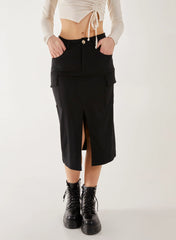 Utility Cargo Midi Slit Skirt