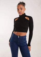 Ribbed Roll Neck Jumper With Cut Out Detail
