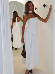 Odela Strapless Drop Waist Maxi Dress White