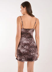 Leopard Lace Strappy Mini Dress With Side Slit
