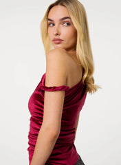 Twist Shoulder Velvet Top