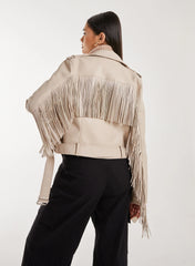 Fringed Cropped PU Jacket