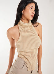 High Neck Chunky Knit Halter Top