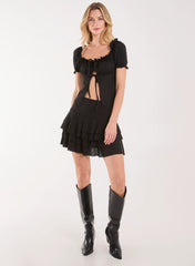 Tie Front Puff Sleeve Top