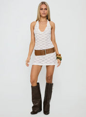 Masego Crochet Scarf Tie Mini Dress White