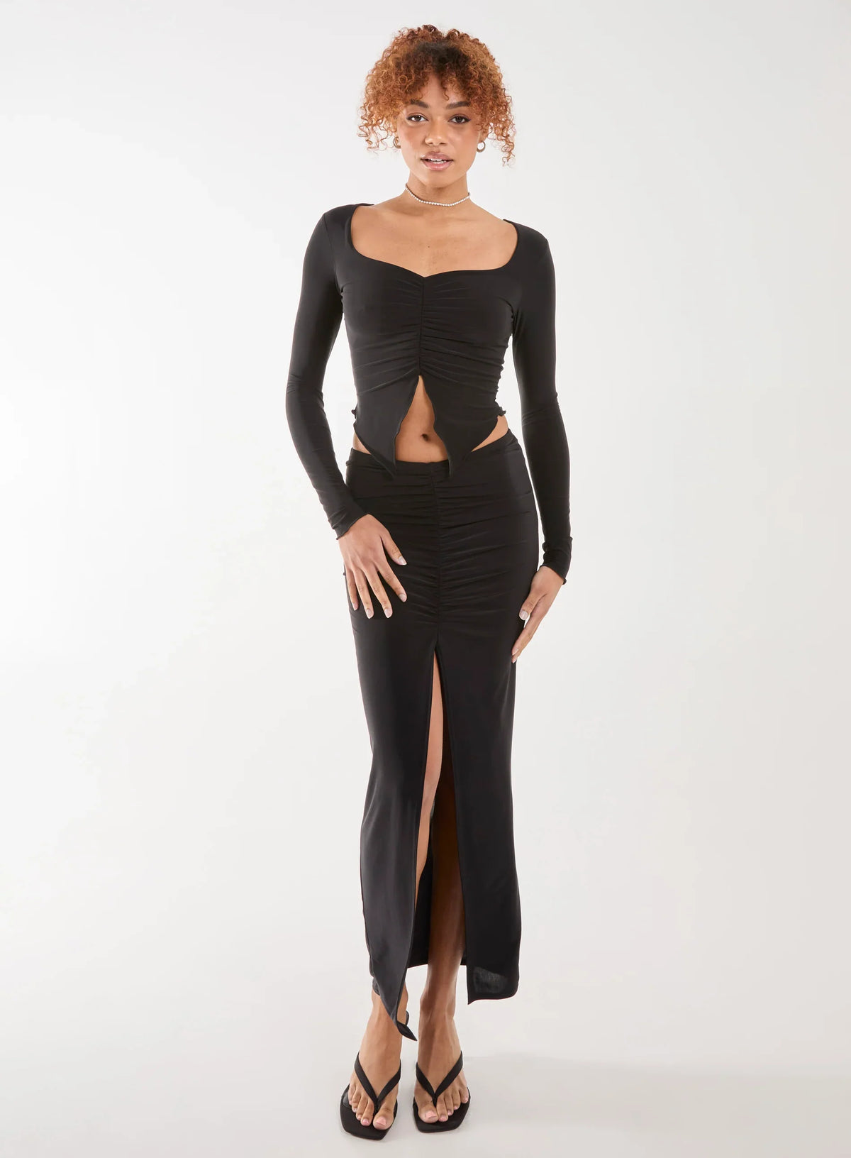 Slinky Ruched Maxi Skirt