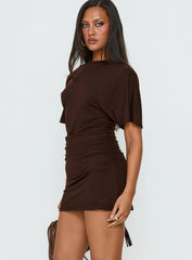 Hunni Ruched Shirt Mini Dress Brown