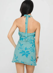 Yasira Halter Mini Dress Blue Floral