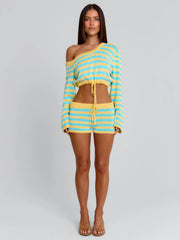 HATTIE SHORTS BLUE AND YELLOW STRIPE