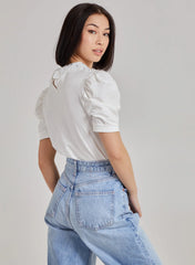 Puff Shoulder Lace Detail Top