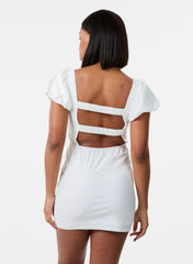 Puff Sleeve Open-Back Mini Dress With Shorts