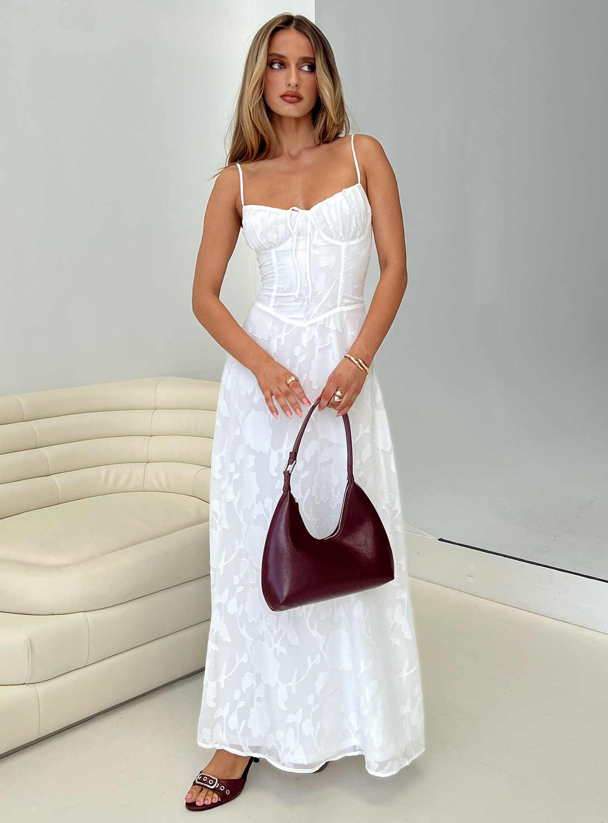 Members Only Maxi Dress White Burnout