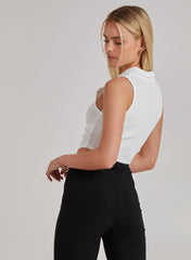 Gathered Collar Neck Rib Top