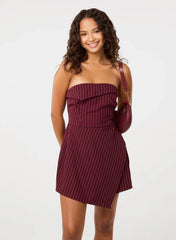 Pinstripe Bandeau Skort Dress