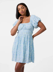 Ditsy Puff Sleeve Mini Dress With Shorts