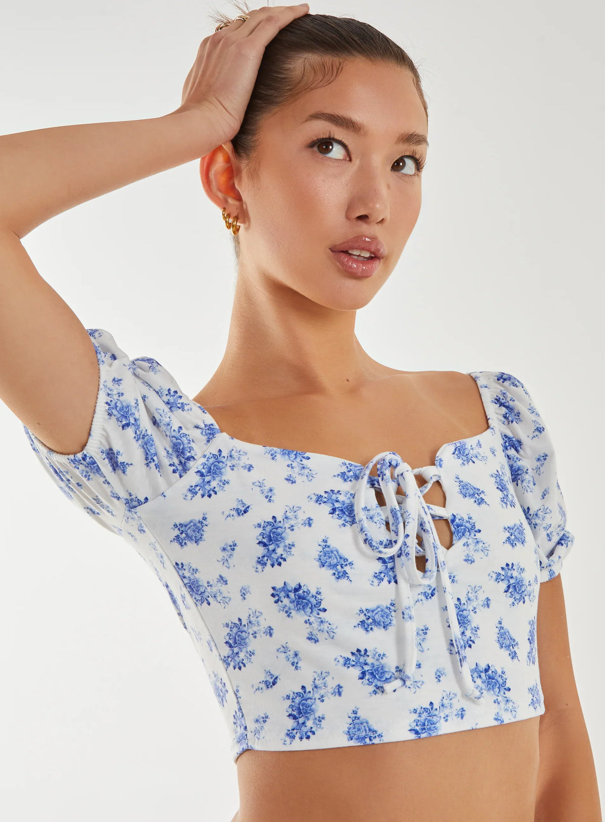 Floral Puff Sleeve Crop Top