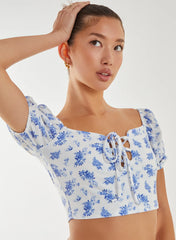 Floral Puff Sleeve Crop Top