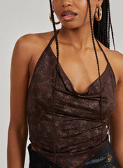 Foil Cowl Neck Handkerchief Top