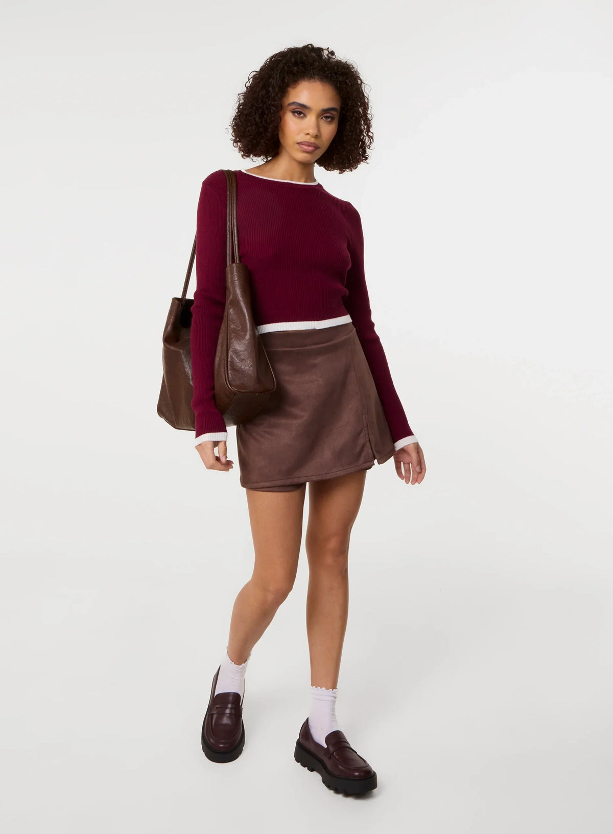 Suede Skort Slit Skirt