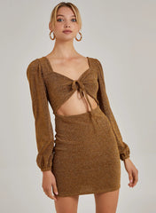 Glitter Puff Sleeve Cut Out Dress