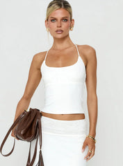 Zenaide Lace Detail Halter Tank Top White