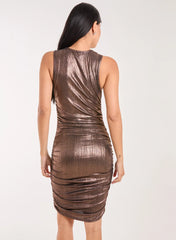 Metallic Ruched Midi Dress