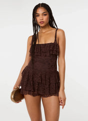 Frill Front Lace Square Neck Playsuit